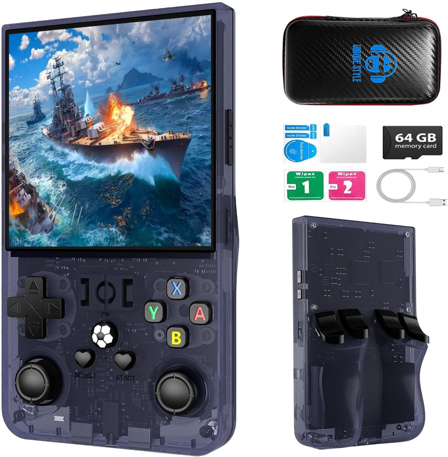 R36max Retro Handheld Game Console,64gb Memory,4000mah Battery, 18000 Pre-Installed Games ,4.0-Inch IPS Hd Screen Portable Retro Gaming Console,Suitable for Travel and Home Use (Grey) (Gray, 64, GB)