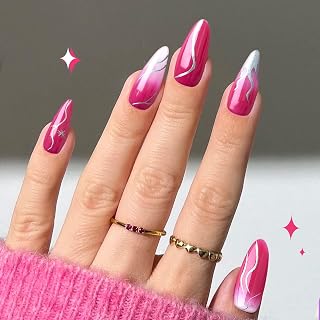 10Pcs Handmade Nails Press On, Stiletto Press on Nails Glossy Red & White Marble with Silver Flames, Reusable Hand-Painted Long Fake Nails, Party Gothic Nails, H003-L