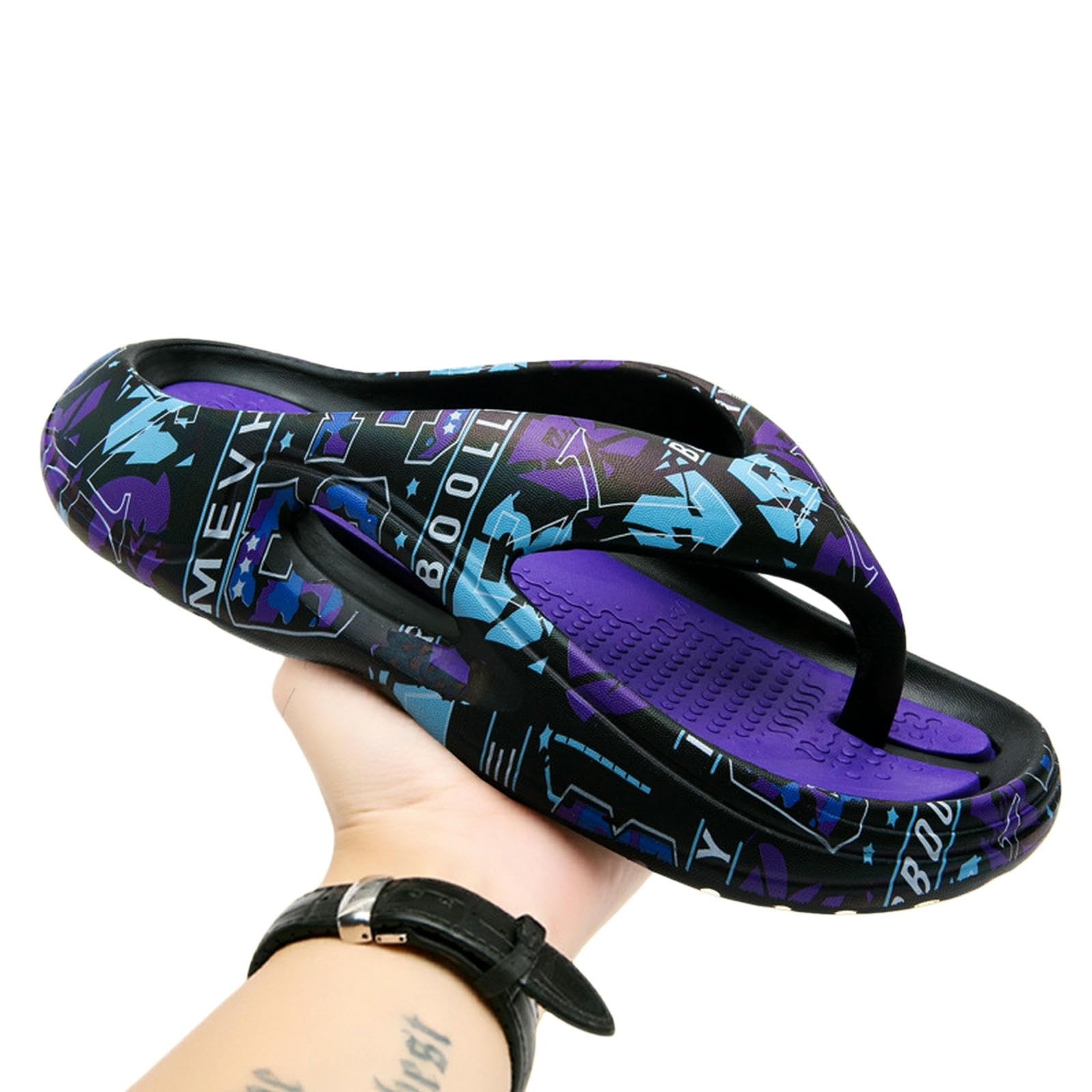 Infradito Uomo Donna Ciabatte Calzature per da Spiaggia Sport Estivi Sandali Antiscivolo di Grandi Dimensioni Uomini-Nero Viola-a-45-46