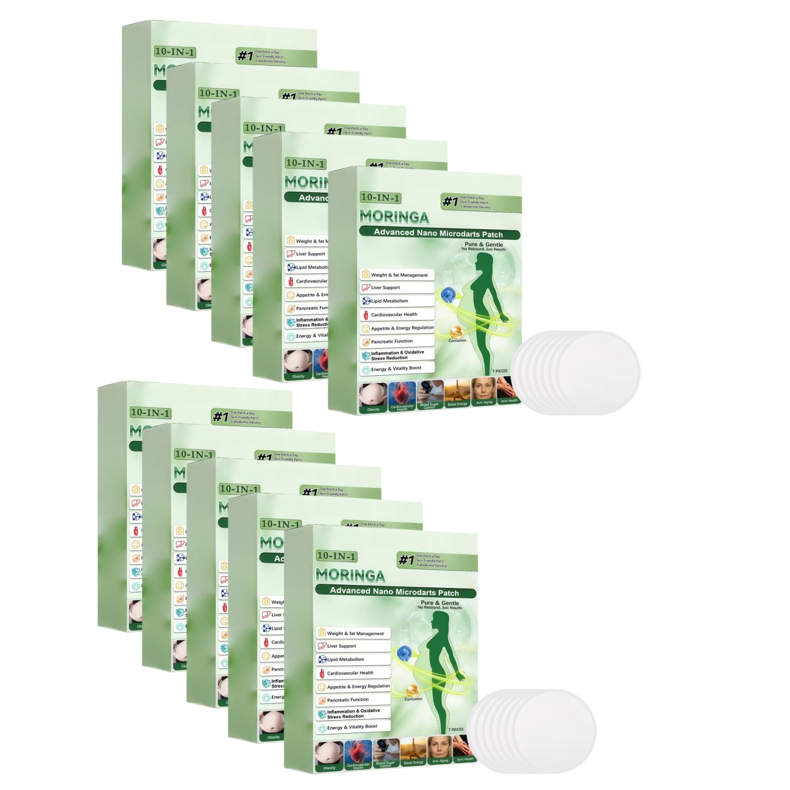 Moringa 10 in 1 patch dimagranti per il corpo – Patch dimagranti a nano-micro aghi contenenti berberina e NAD+ – Ingredienti naturali Rassoda la pelle Adatto per uomini e donne