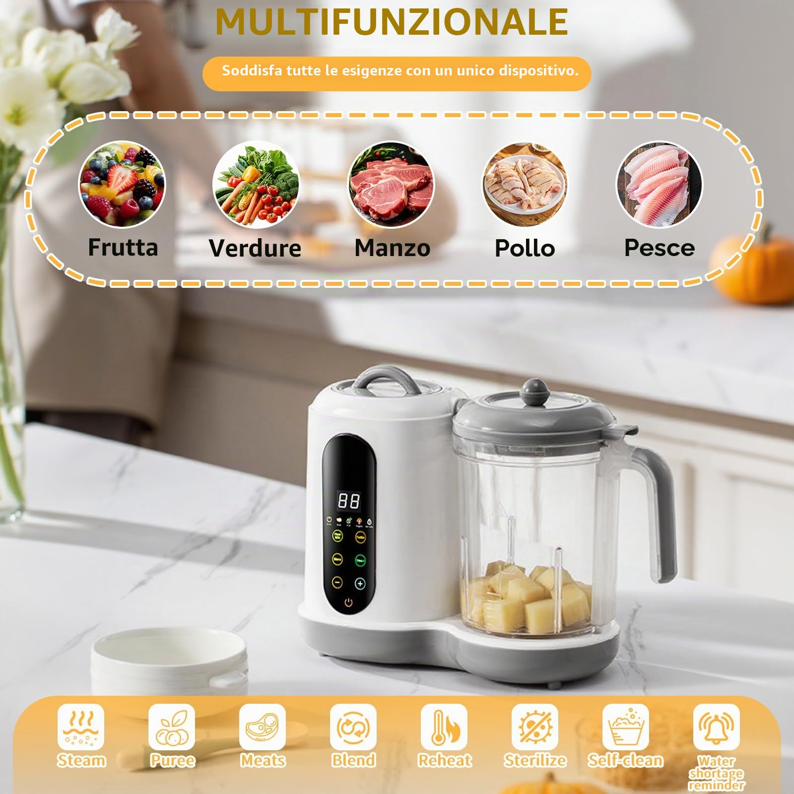Cuocipappa Multifunzione per Bambini 400 ml Frullatore e Sterilizzatore