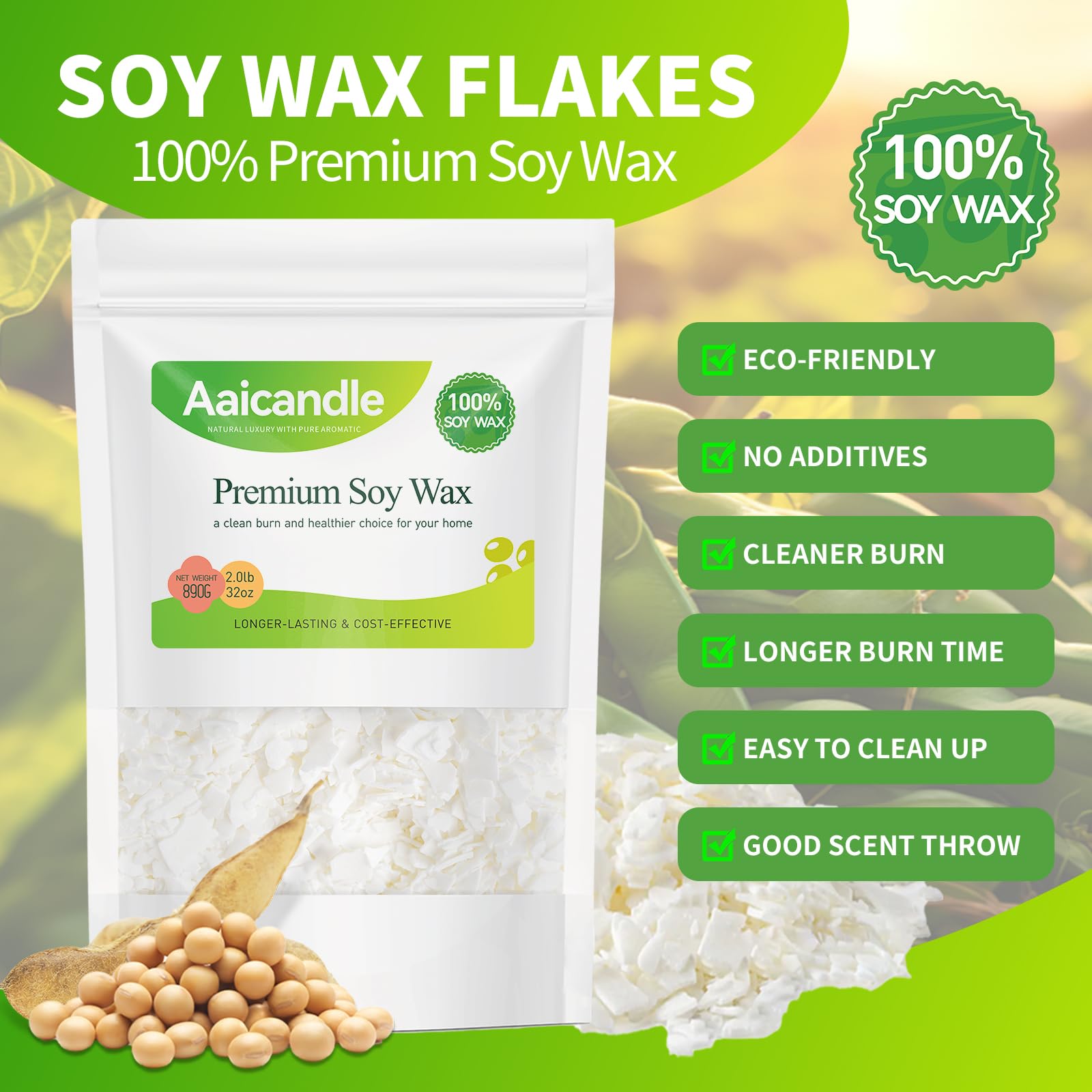 Wosk sojowy 0,9 kg do produkcji świec – naturalny wosk sojowy do świec DIY, pojemników i podgrzewaczy, łatwe topienie i gładkie wykończenie, zaprojektowany dla małych twórców biznesowych (890 g)
