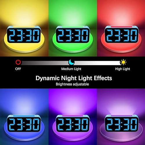 Miniatura 17 de Relojes despertadores ruidosos para dormitorios que duermen pesados, reloj digital de noche con luz nocturna, pantalla grande, alarma doble, RGB