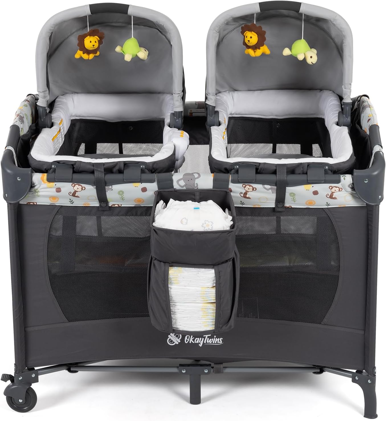 - Twin Bassinet & Full-Size Infant Bassinet & Playard for Baby, Includes 2 Removable Rock-A-Bye Portable Bassinets with Storage Bags, Light Gray