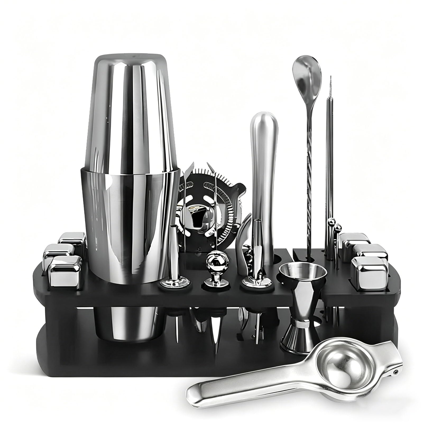 Coctelera para Cócteles Kit 11/23 piezas Coctelera de Acero Inoxidable Con SoporteProfesional Barman Herramientas conCóctel Recetas accesorios de bar set de regalo para Mezclar Bebidas,Barra,hogar