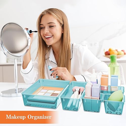 Miniatura 5 de Juego de 25 organizadores de cajones de plástico, 4 tamaños versátiles bandejas organizadoras y contenedores de almacenamiento para maquillaje,