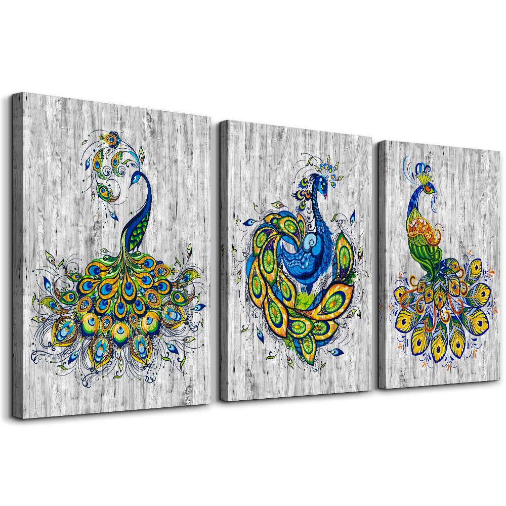 Canvas Wall Art for Bedroom Wall Decor for Living Room Modern Family Bathroom Canvas Art Blue Peacock Pictures Artwork abstract Paintings Ready to Hang Kitchen Home Decorations art 12" x 16" 3 Pieces