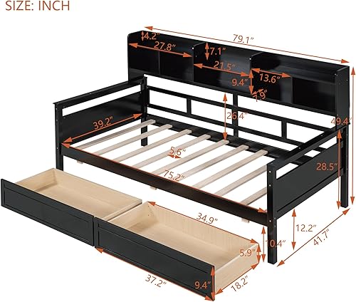 Miniatura 9 de Merax Sofá cama matrimonial con listones de madera, soporte moderno sofá cama con rieles, tamaño matrimonial, blanco marfil