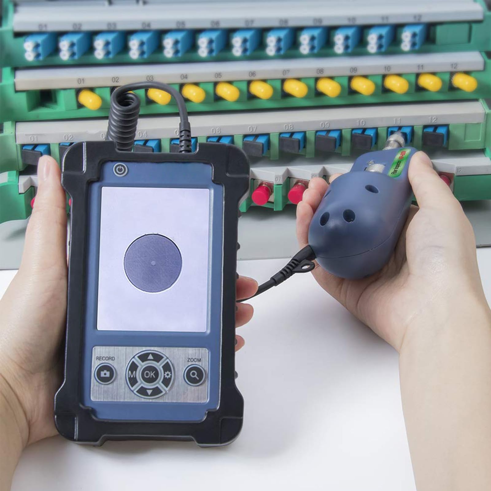 Kit de limpieza de fibra óptica con pantalla LCD y múltiples puntas de conector para detección de extremos