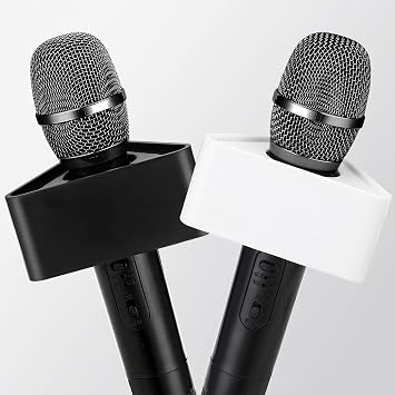 Facmogu 4PCS Black & White Triangular Microphone Stands, ABS Material Microphone Logo Custom Flag with Foam, Triangular Interview Logo Flag Station for Stage Karaoke