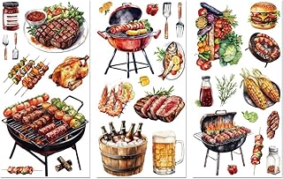 Peacoblue Rub on Transfer Decal Sticker for Furniture Craft Decor 6"x12" Barbecue Food, 3Pcs Waterproof UV DTF Transfer for Kitchen Refrigerator Drawer Cabinet Glass Porcelain Wood