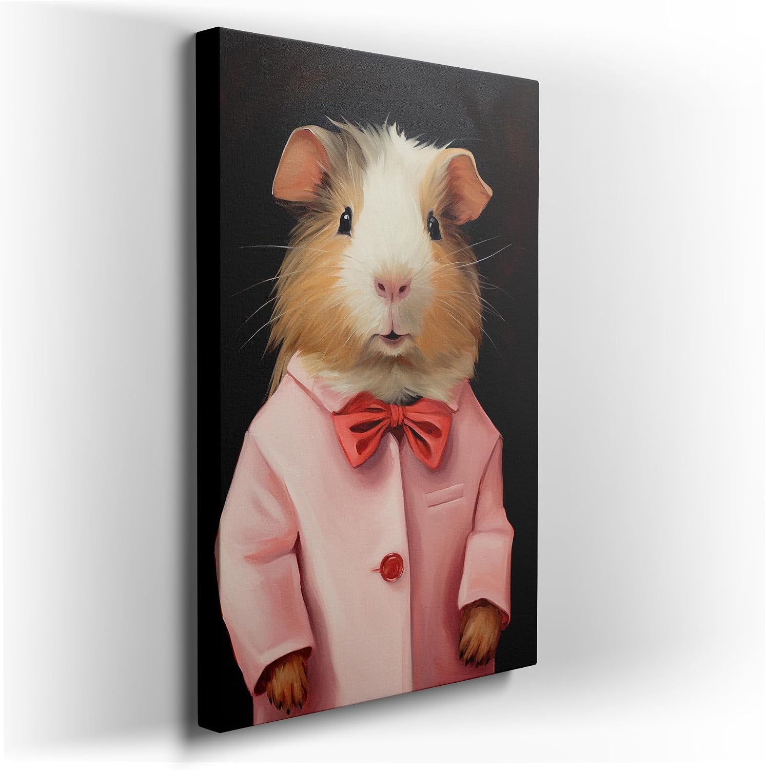 Canvas for Living Room. Elegance Personified: A Dapper Guinea Pig's Portrait Against Stark Black Canvas, 27 x 18 inch Canvas Wall Art - Modern Home Decor