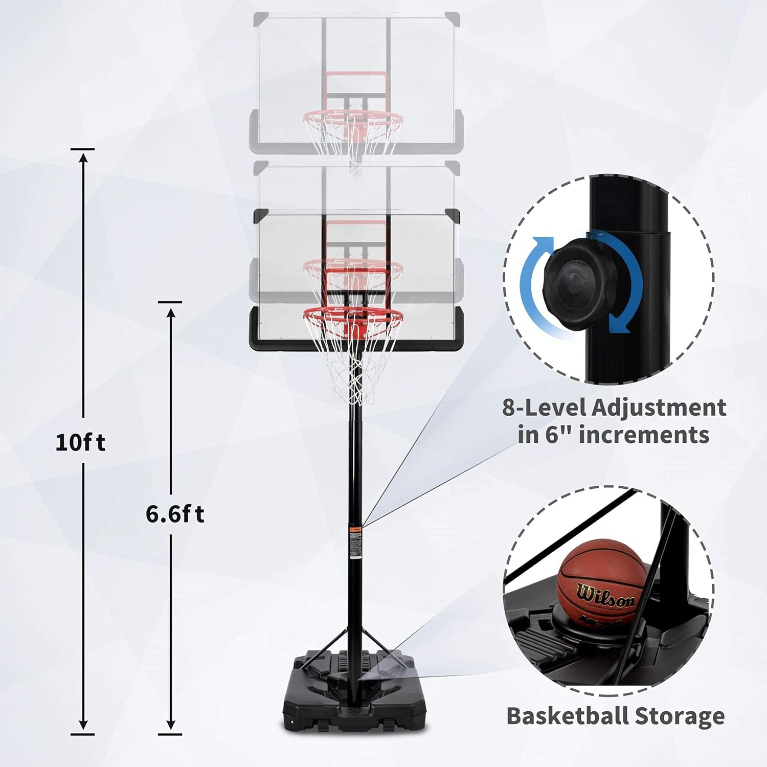 Merax Portable Basketball System Basketball Hoop & Goal with 44” Backboard, 6.6-10ft Adjustable Height, Breakaway Rim and Wheels for Youth, Adult Yard Driveway Fun (Black) : Sports & Outdoors