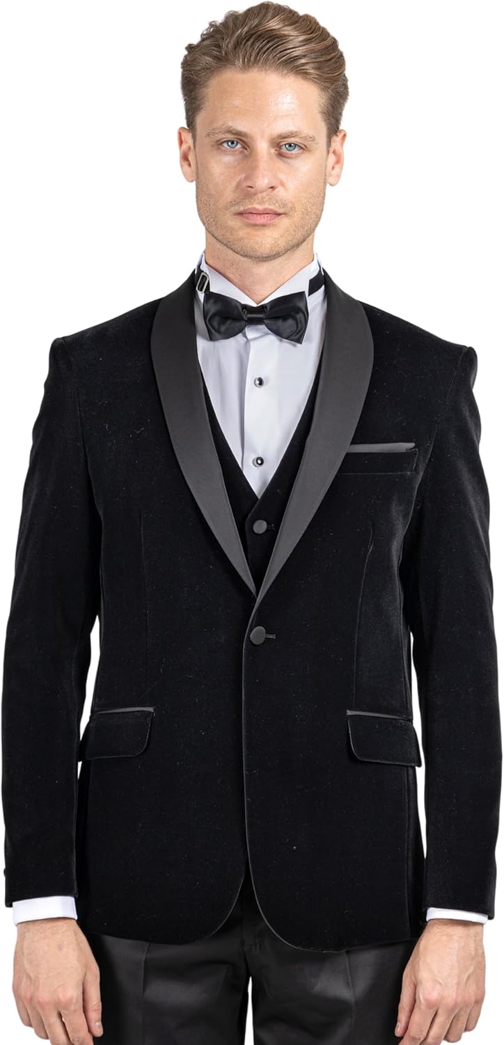 Mens Tuxedo Jacket Tailored Fit Black Tie Smoking Jacket for Men Blazer Vest Set for Wedding Prom