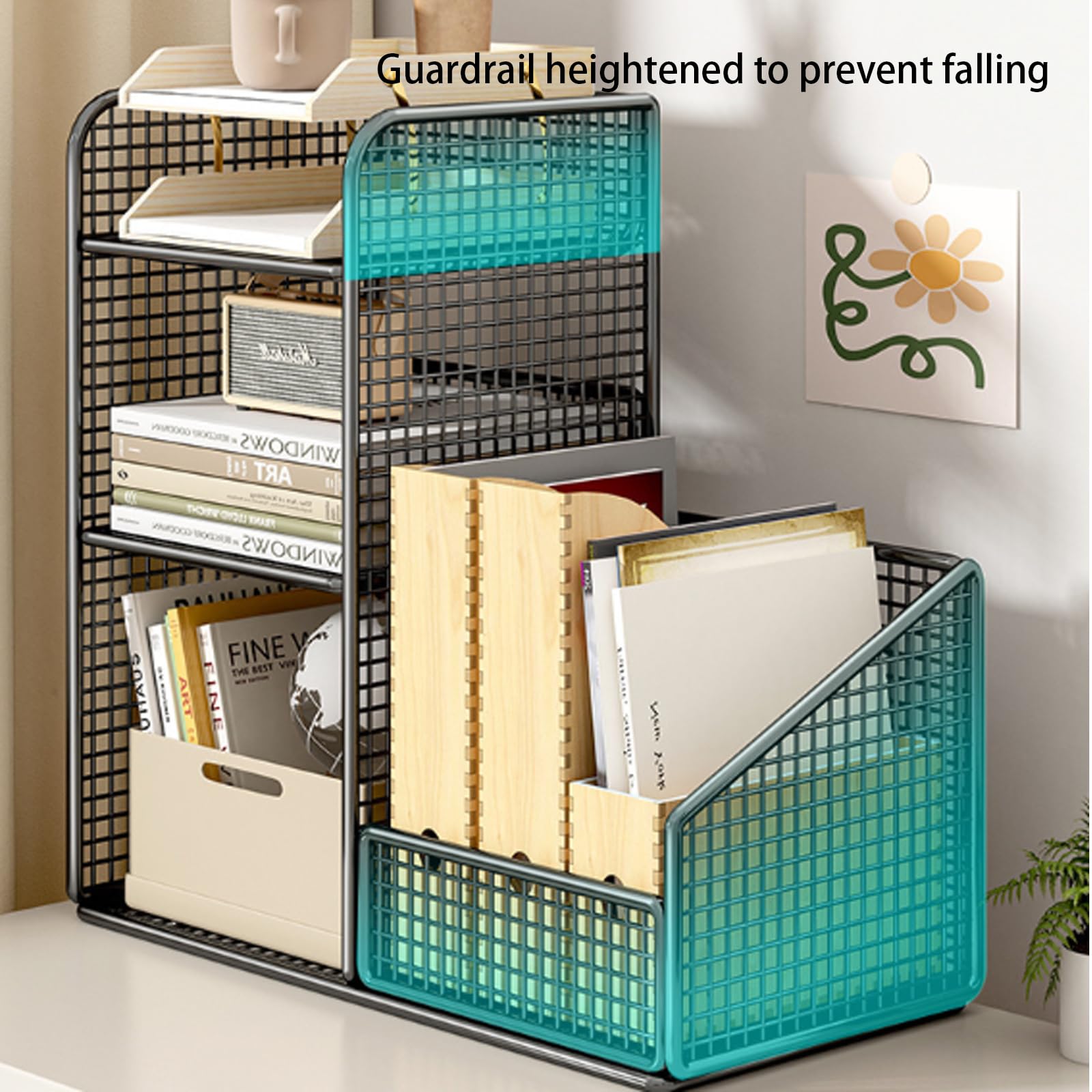 Organizer da scrivania in Rete con Porta cancelleria, ripiano per scrivania in Rete Metallica per Documenti cartacei e organizzazione di cancelleria, Design Resistente ed Elegante per Uso do