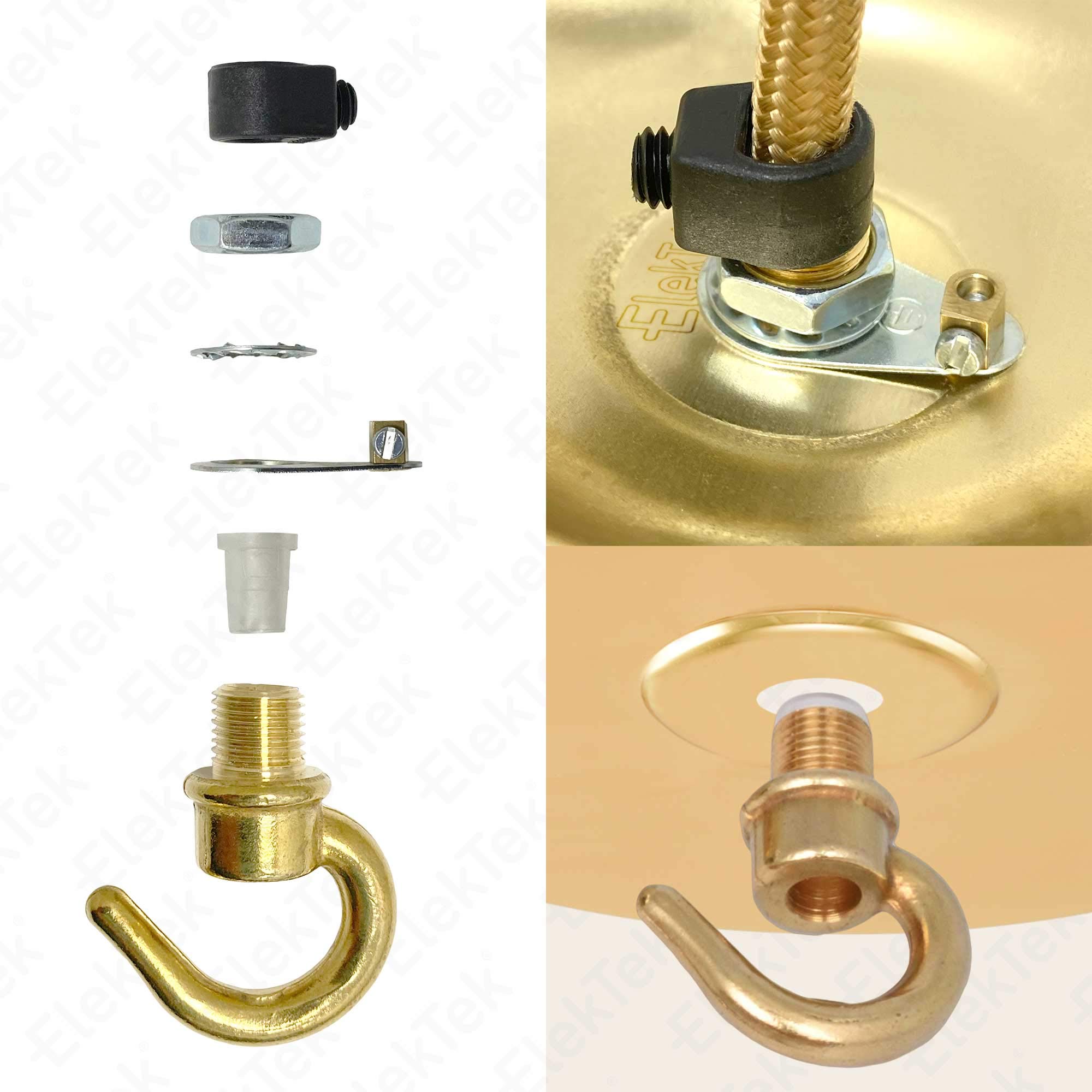ElekTek Rosetón para techo cóncavo de 100 mm de diámetro con pletina de montaje y gancho - Para lámparas colgadas y candelabros - Acabados con recubrimientos metálicos y en polvo Blanco Brillante
