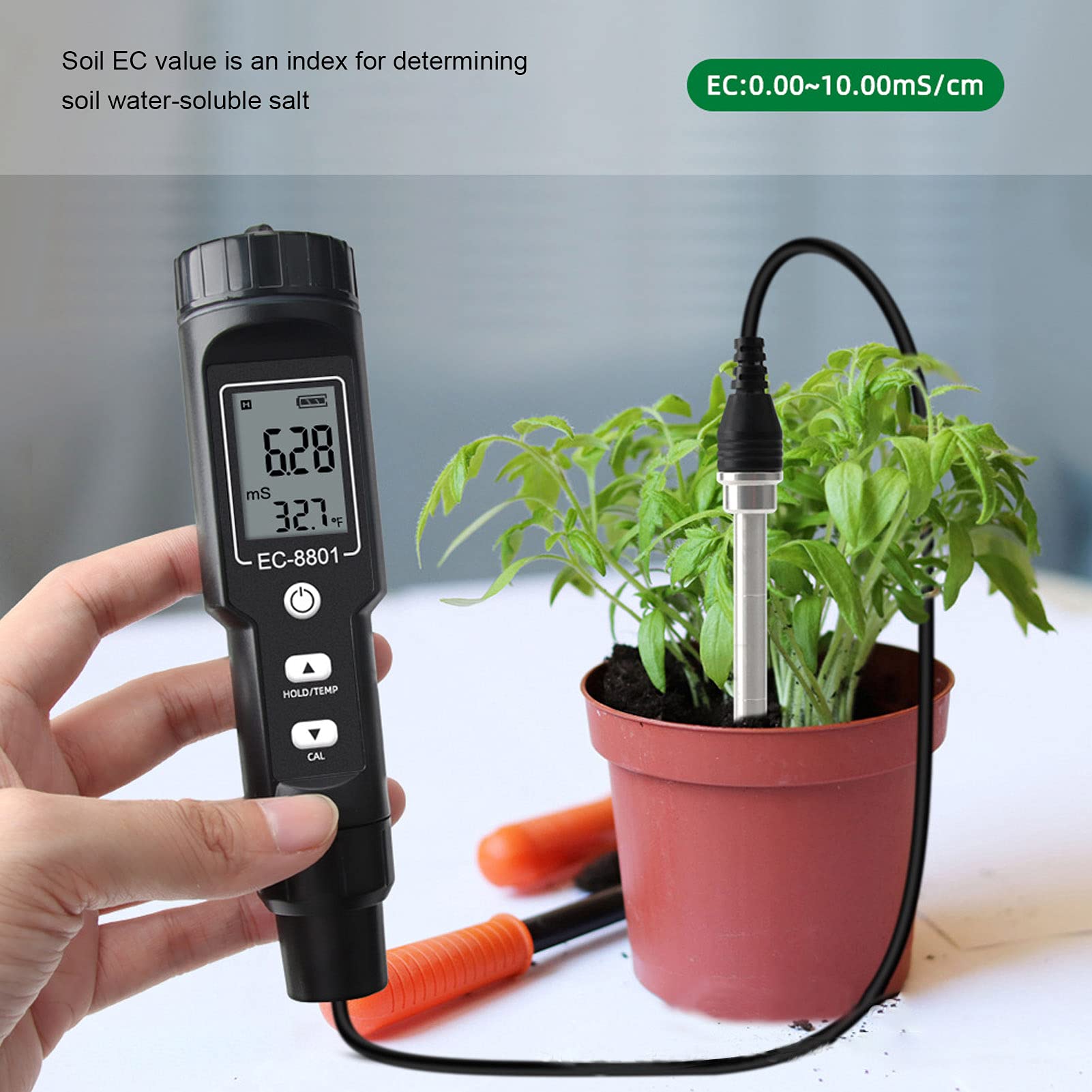 Haofy Misuratore del Suolo EC, Rilevatore di Sale, Tester Portatile di Conducibilità del Suolo Tester di Salinità EC del Suolo con Sonda EC-8801B per L'agricoltura di Piante da