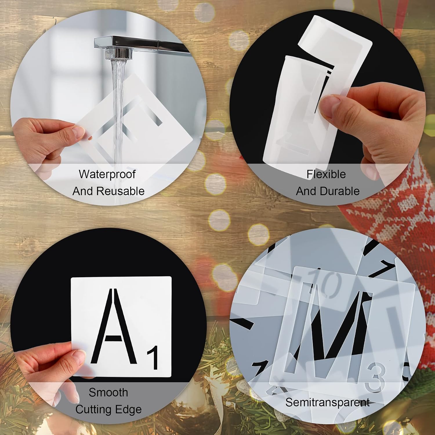 4 Inch Scrabble Letter Stencils for Christmas Wall Decor with 3pcs Painting Brushes,Reusable Tile Stencil, Scrabble Letters for Painting on Wood,Christmas Home DIY Crafts,Family Names