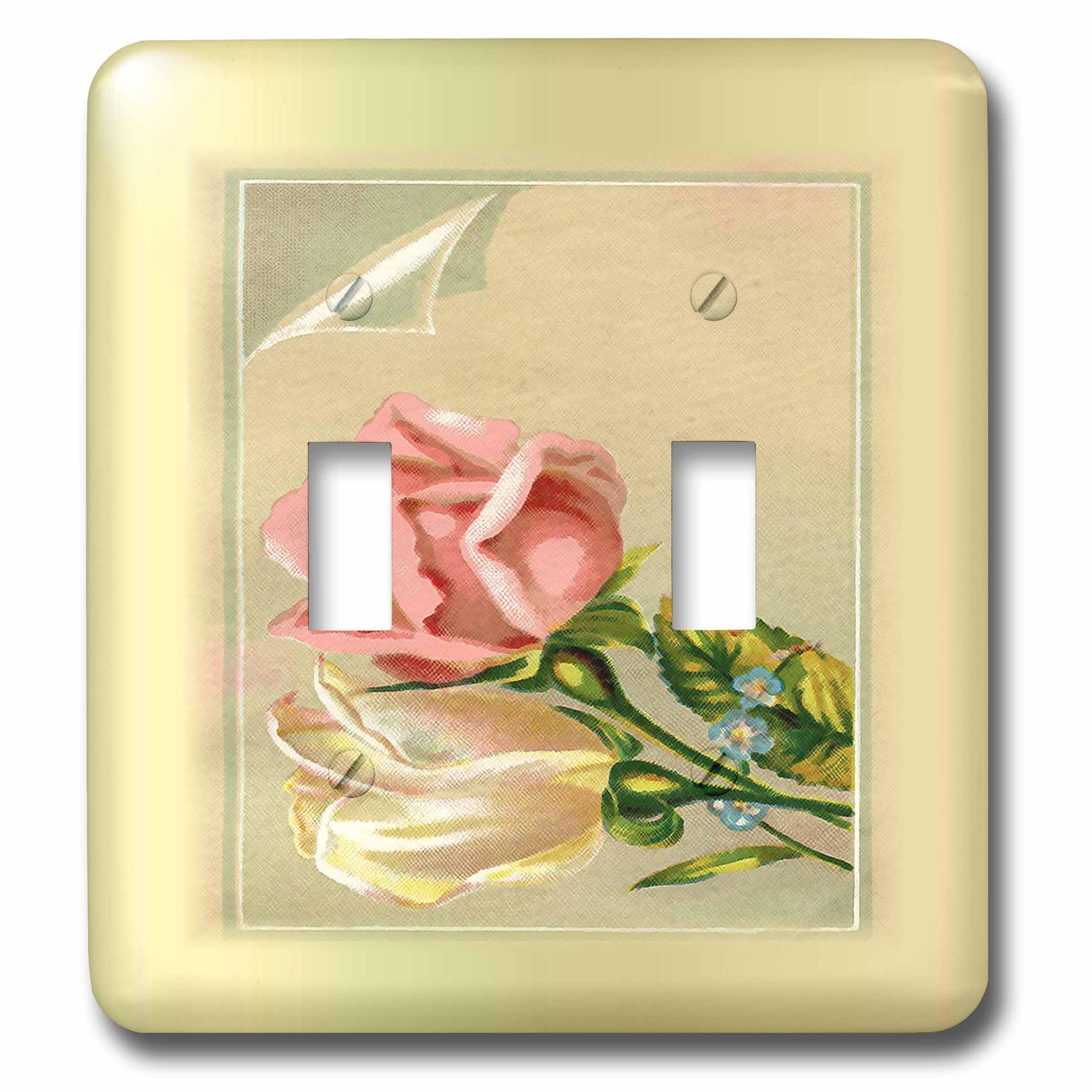 Impression de roses shabby chic double interrupteur à bascule décoratif rose blanc
