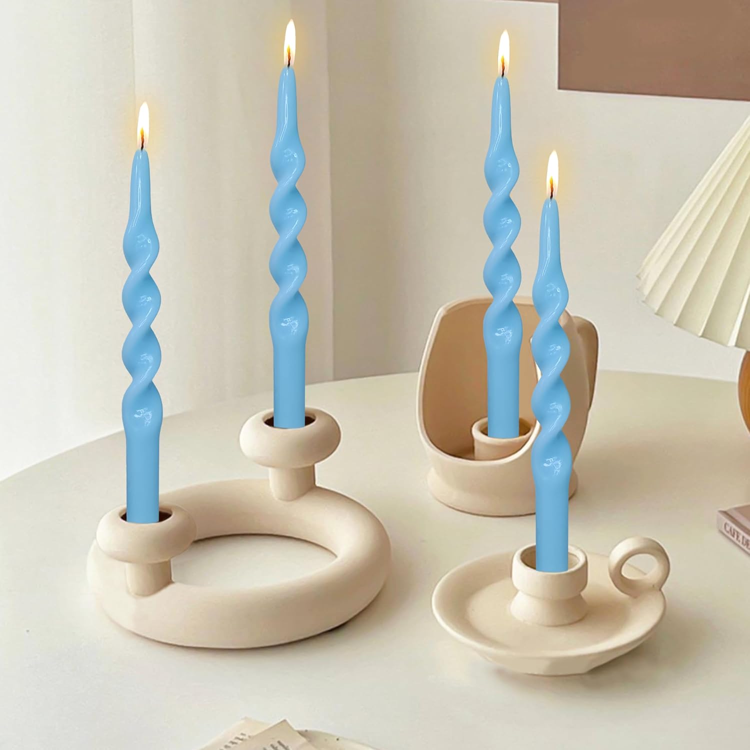 Spiral Taper Candle Blue Candlesticks Cute Candle Stick Long Tapered Candles Decorative Handmade Twisted Candle for Dinner Home Weddings Festive Gifts