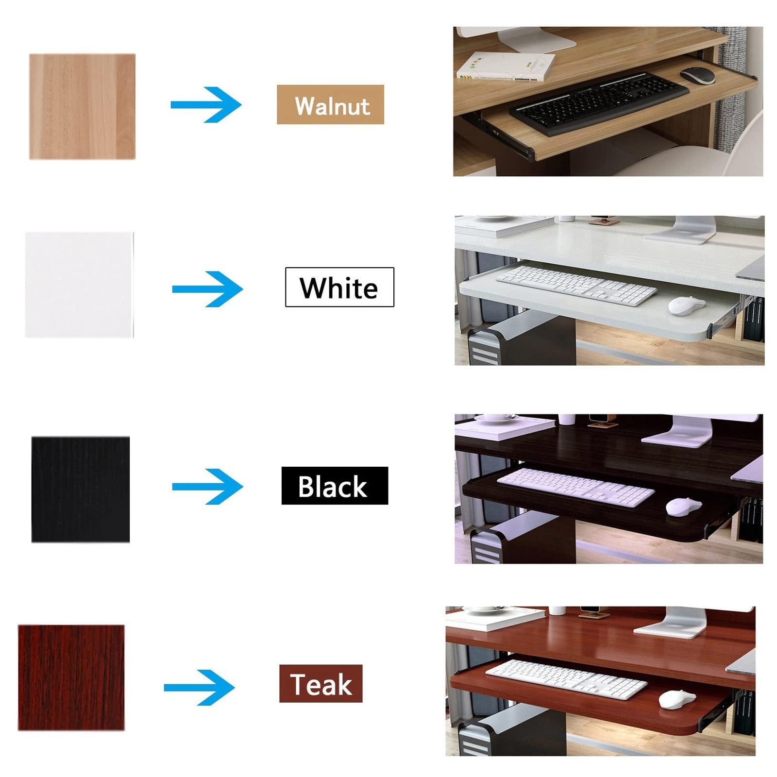 Bandeja de teclado ajustable para debajo del escritorio, estante deslizante para teclado, 54/60/70 x 27 cm, plataforma antideslizante, perfecta para escribir LAN, diseño de ahorro de espacio, fácil