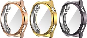 FitTurn 43mm 46mm Case for Huawei Watch GT3 pro Screen Protector Overall Protective Ultra-Thin TPU HD Clear Cover 46mm, Gray,Gold,Rosegold