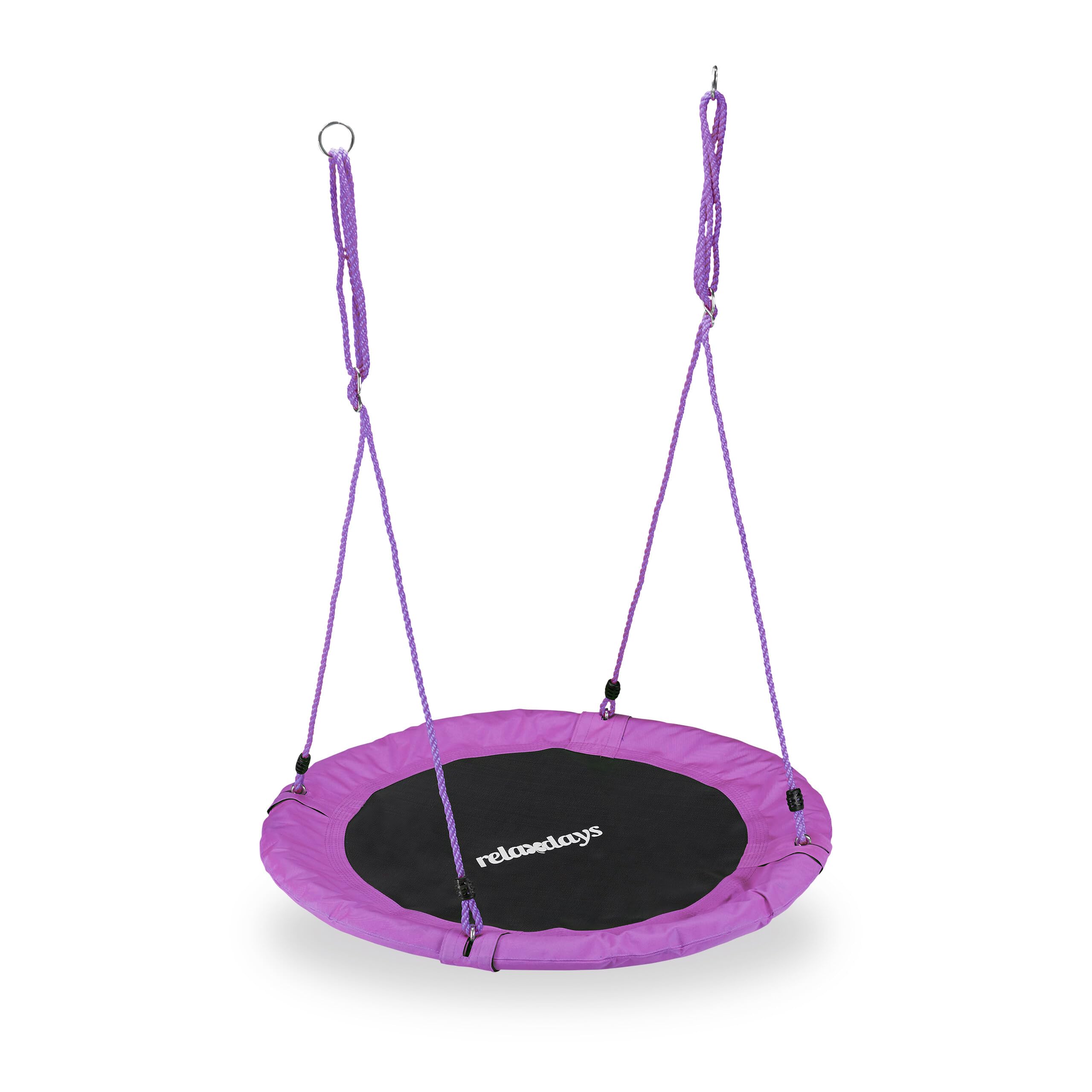 Relaxdays Columpio Jardín Nido de Altura Ajustable para Niños y Adultos, hasta 100 kg, Morado, ø 90 cm, Juventud Unisex
