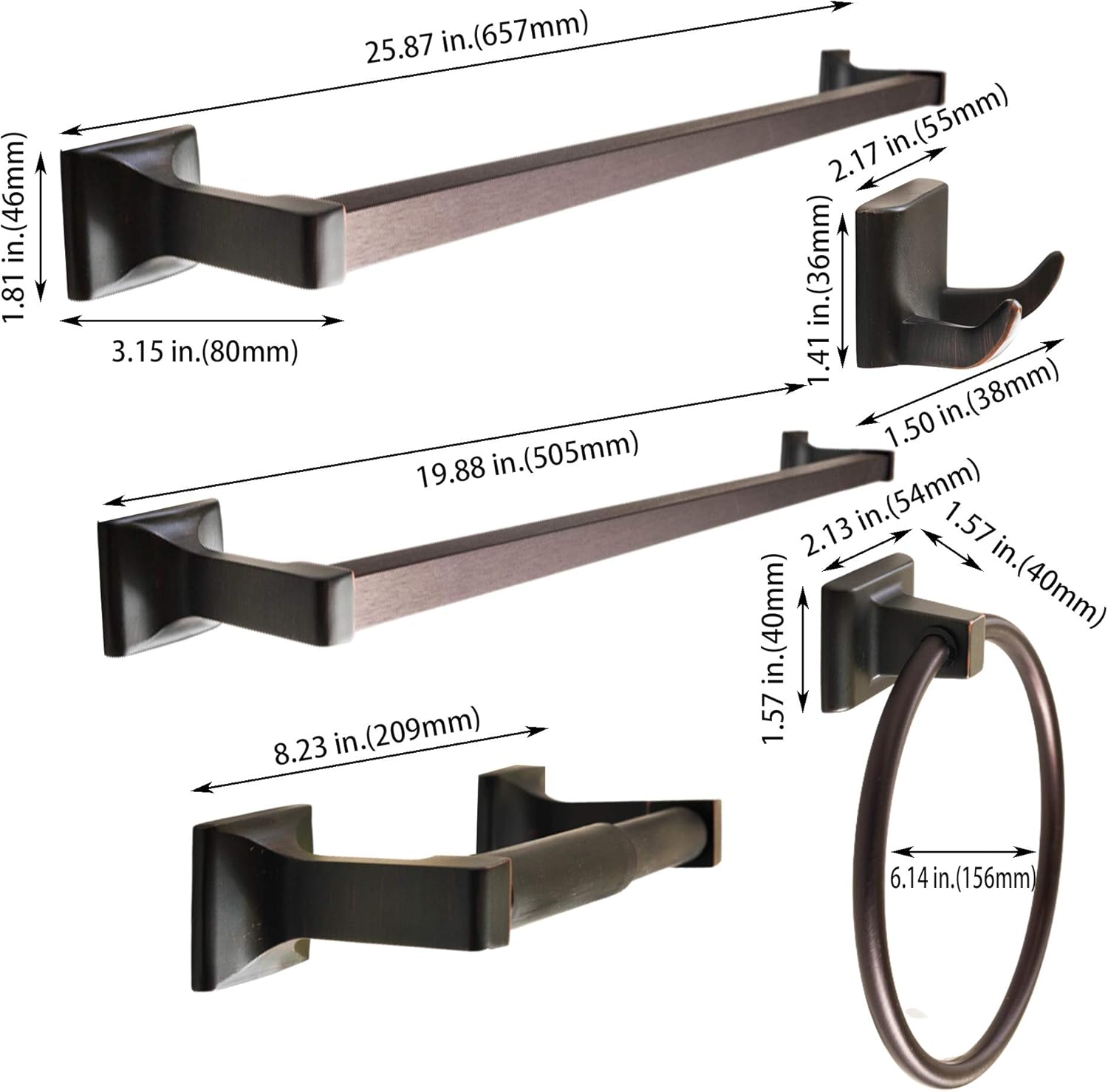 SENTO Cellar Classic Bathroom Accessories Set, Heavy Duty Metal Bath Hardware Set Wall Mounted, Includes Robe Hook, Toilet Paper Holder, Towel Ring, 18” & 24” Towel Bar (5-Piece, Oil-Rubbed Bronze)