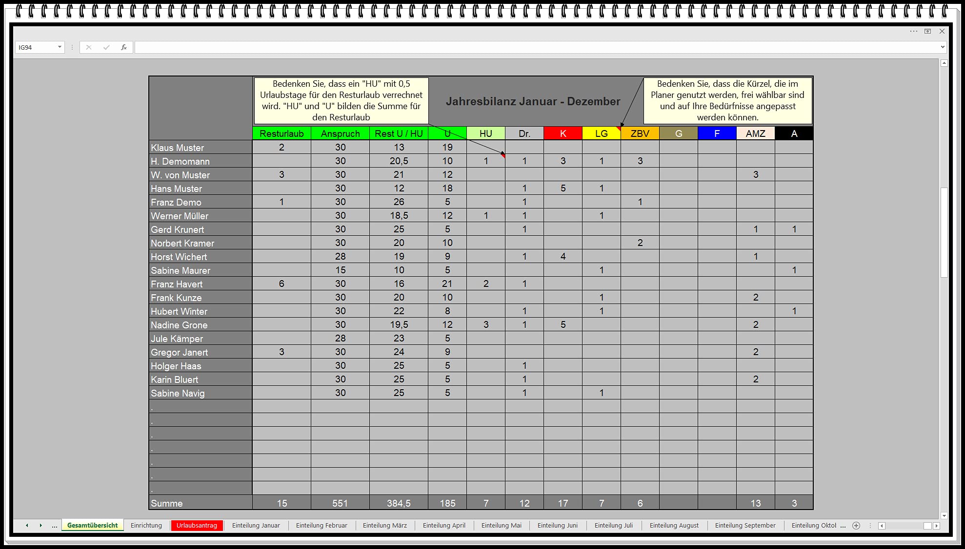Belegungsplan für Maschinen oder Personal Dienstplan Schichtplan Einsatzplan erstellen in Excel