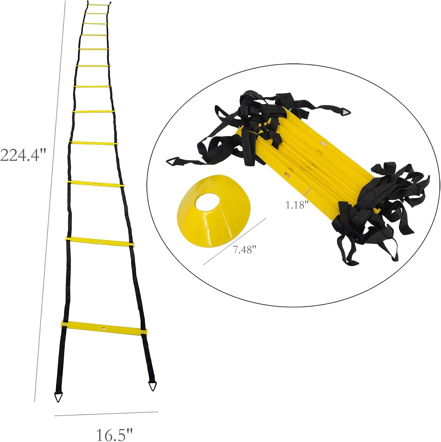 Full Size Agility Ladder & 8 Speed Cones Training Set, Carrying Bag, Great Agility Training Equipment with Drill Charts, Enhance Footwork, Balance Great for Soccer, Football, Hockey Basketball