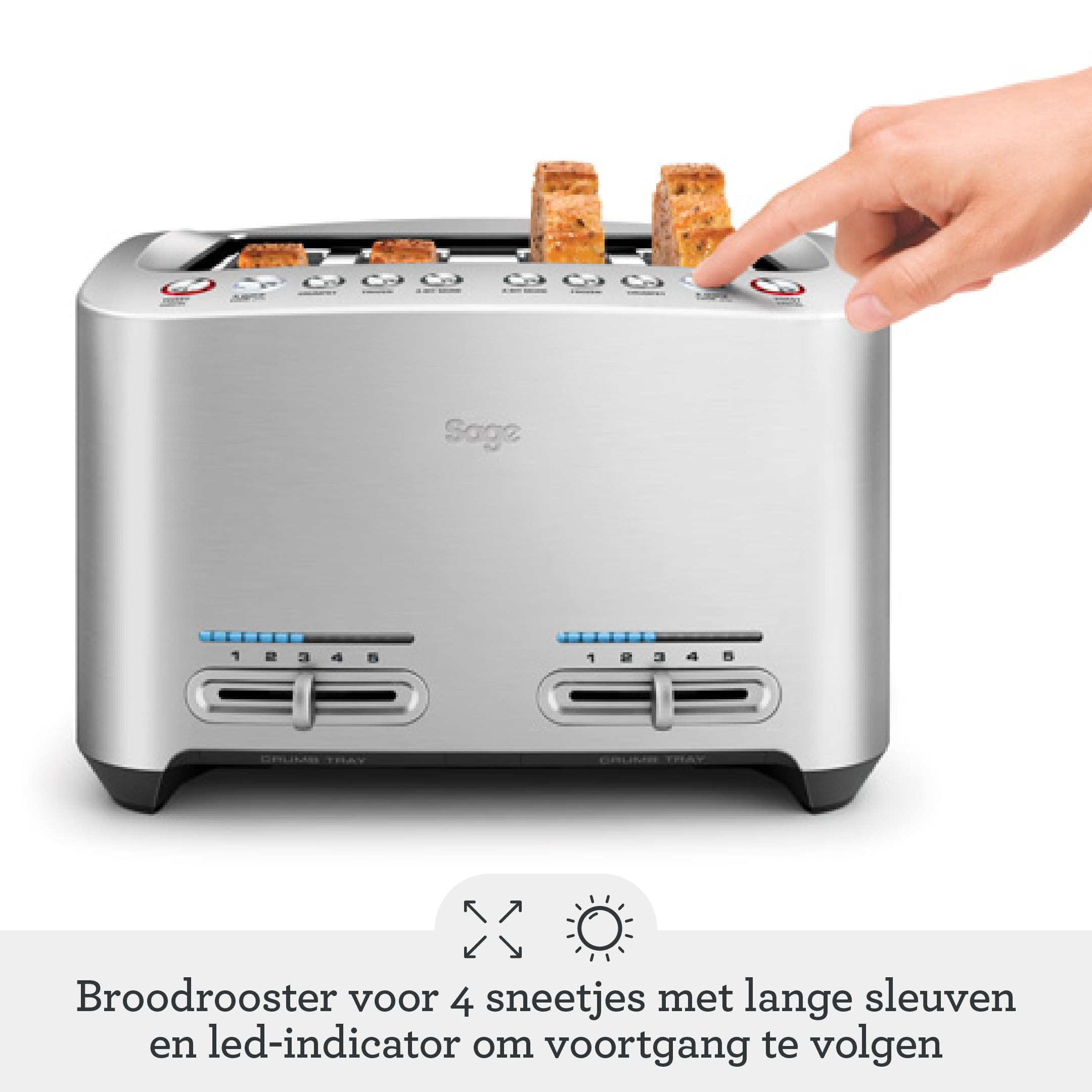 Sage Smart Toast 4-kromkowy toster - Z bardzo szerokimi szczelinami, Aluminium Szczotkowane