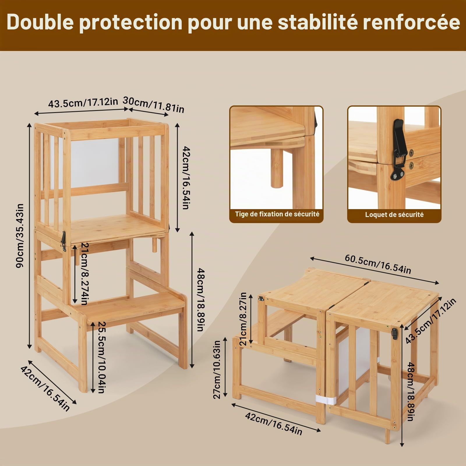 COSYLAND Tabouret de Cuisine 3 en 1 pour Enfant – Tour Debout Convertible avec Tableau Blanc pour Enfants – Aide au comptoir de Salle de Bain pour Enfants – Tabouret d'apprentissage pour Les mères
