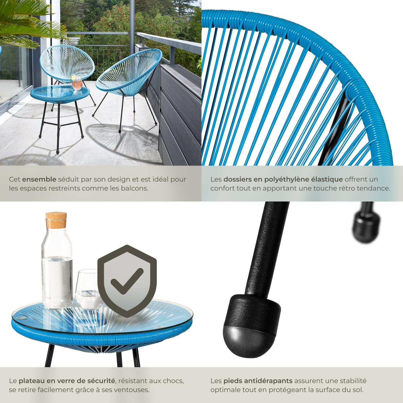 tectake® Ensemble Table et Chaises Acapulco Salon de Jardin Exterieur Table de Bistrot Bar, Structure en Acier lâqué époxy, Mobilier de Jardin Amenagement Balcon Terrasse