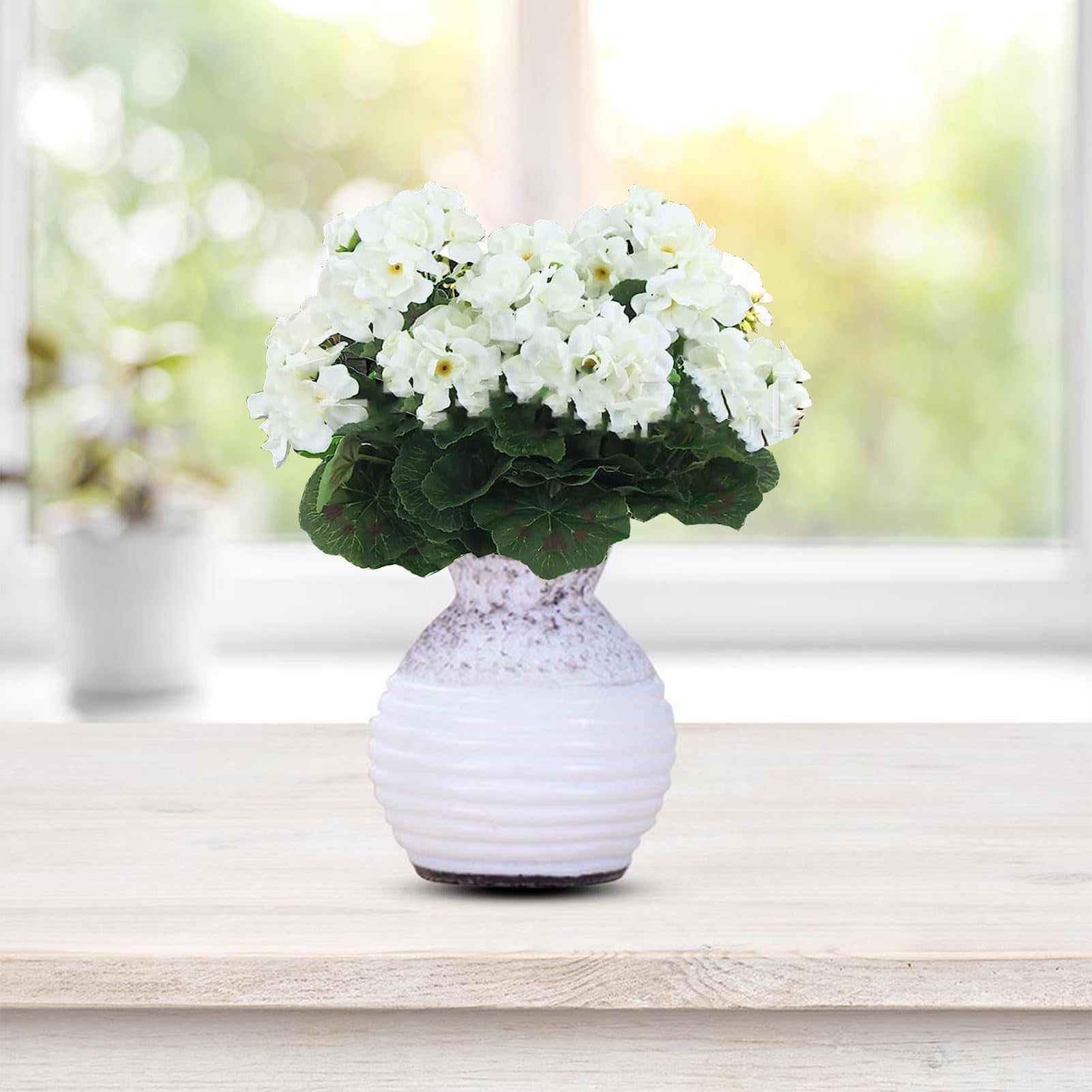 2PCS 13.8in Kunstgeraniums Bush, Faux Geraniums Zijden Bloemen, UV-bestendig, Outdoor Plant Geraniums voor Bloemen Home Decor Binnentuin Patio Graf Begraafplaats Vaas(Wit