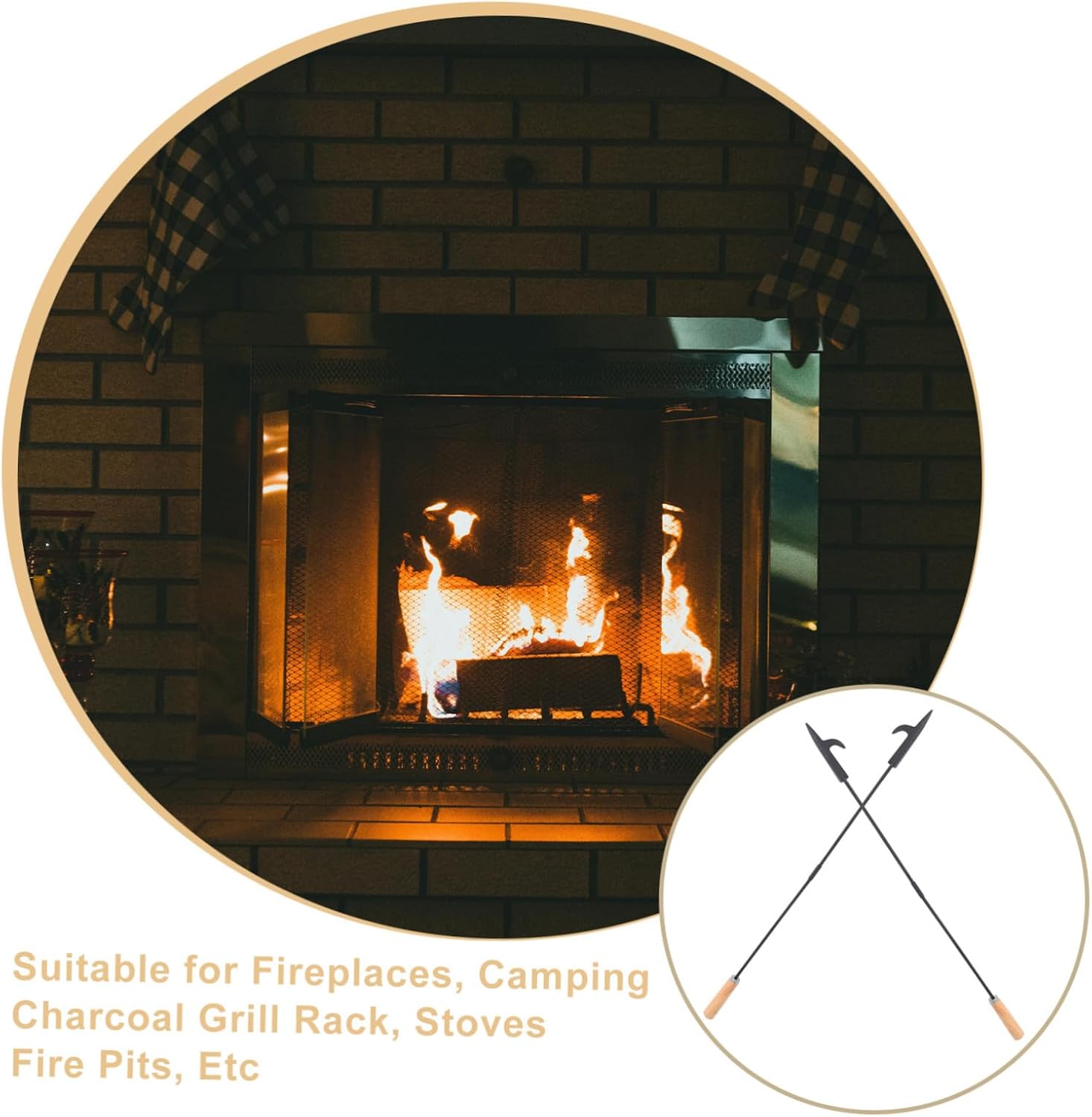 Alipis 2pcs Wood Handle Fireplace Poker Sticks for Fire Pit and Indoor Stove, Portable Fire Tool for Camping, BBQ, and Bonfire Use