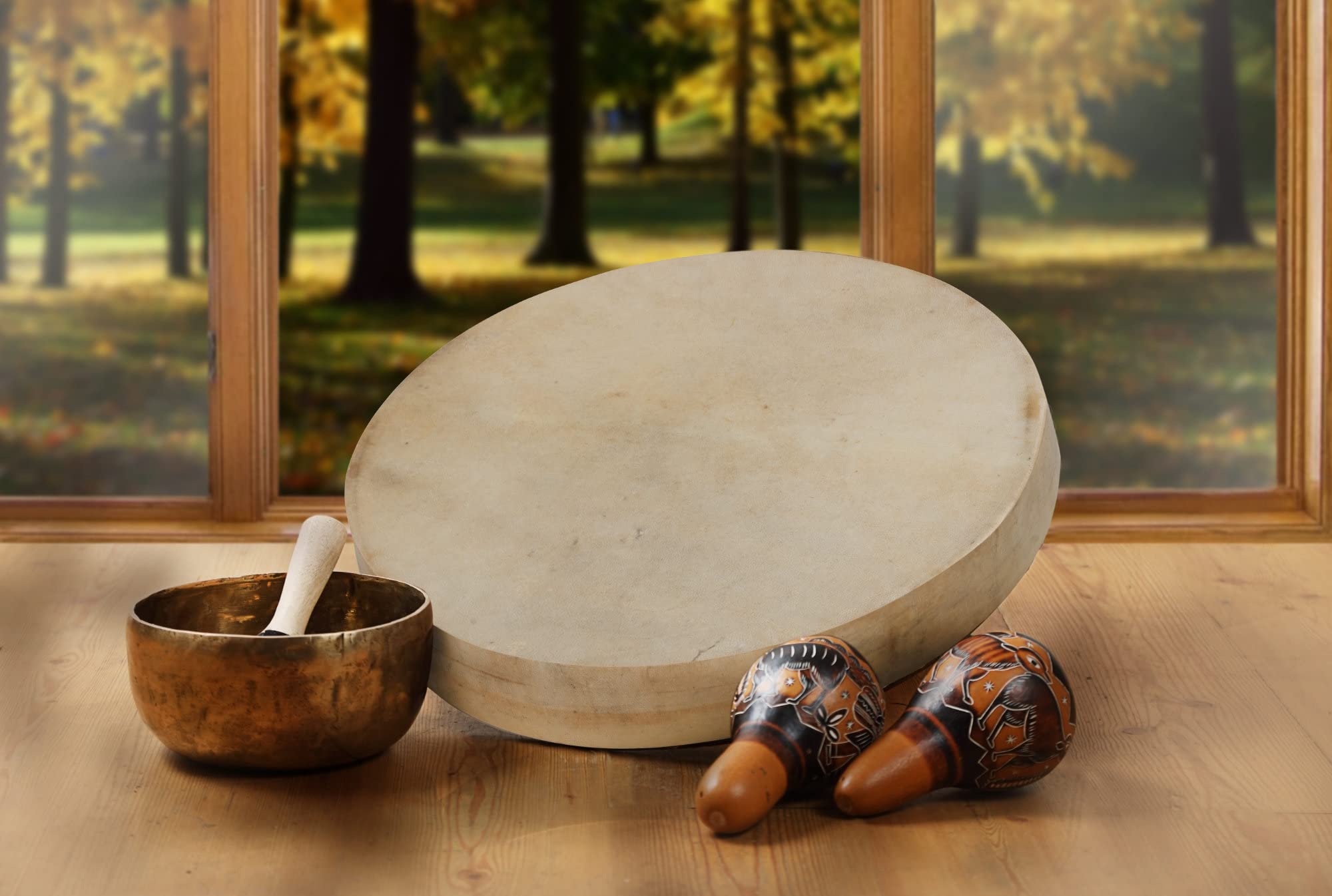 Classic Cantabile SD-16 Tamburo Sciamanico 16" - tamburo a cornice artigianale in frassino con pelle di capra, suono profondo per meditazione, rituali e sonoterapia; incl. mazzuolo. Naturale