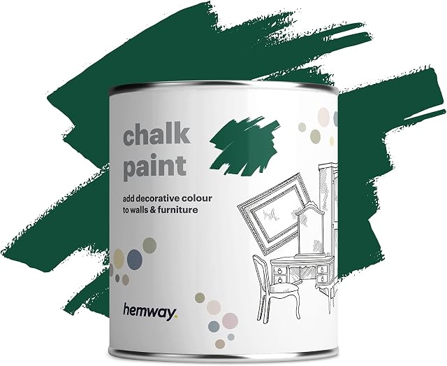 Hemway Chalk Paint 1L Forest Green Matt Shabby Chic for Interior Furniture, Walls, Wood, Wardrobes, Shelves, Tables and Chairs, Quick Drying Chalky Finish (116 Colours Available)