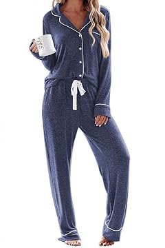ELESOL Womens Pajamas 2 Piece Lounge Sets Button Down Matching Sleepwear Soft Long Sleeve Loungewear