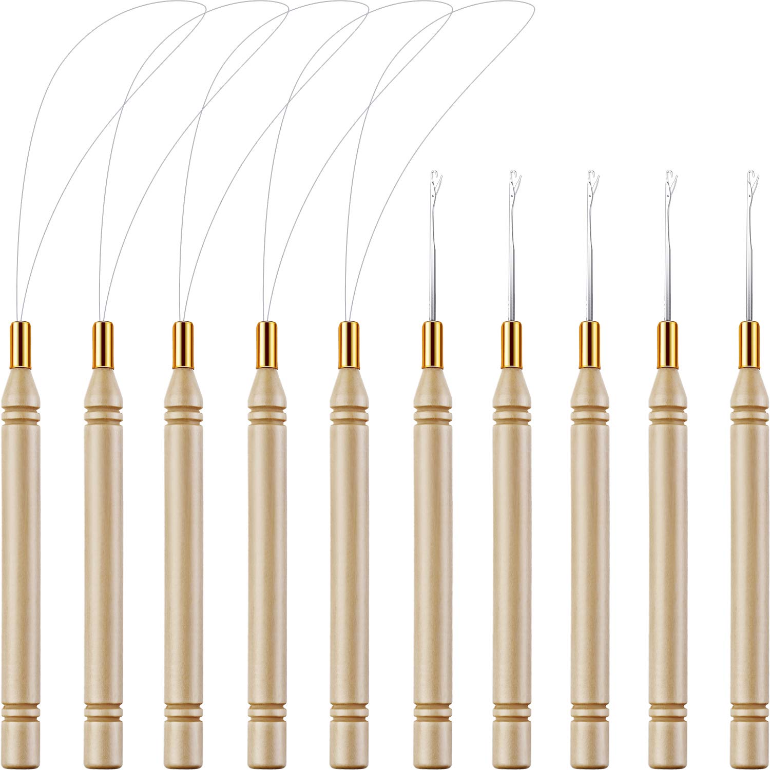 10 Pack Wooden Hair Extension Loop Needle Threader Pulling
