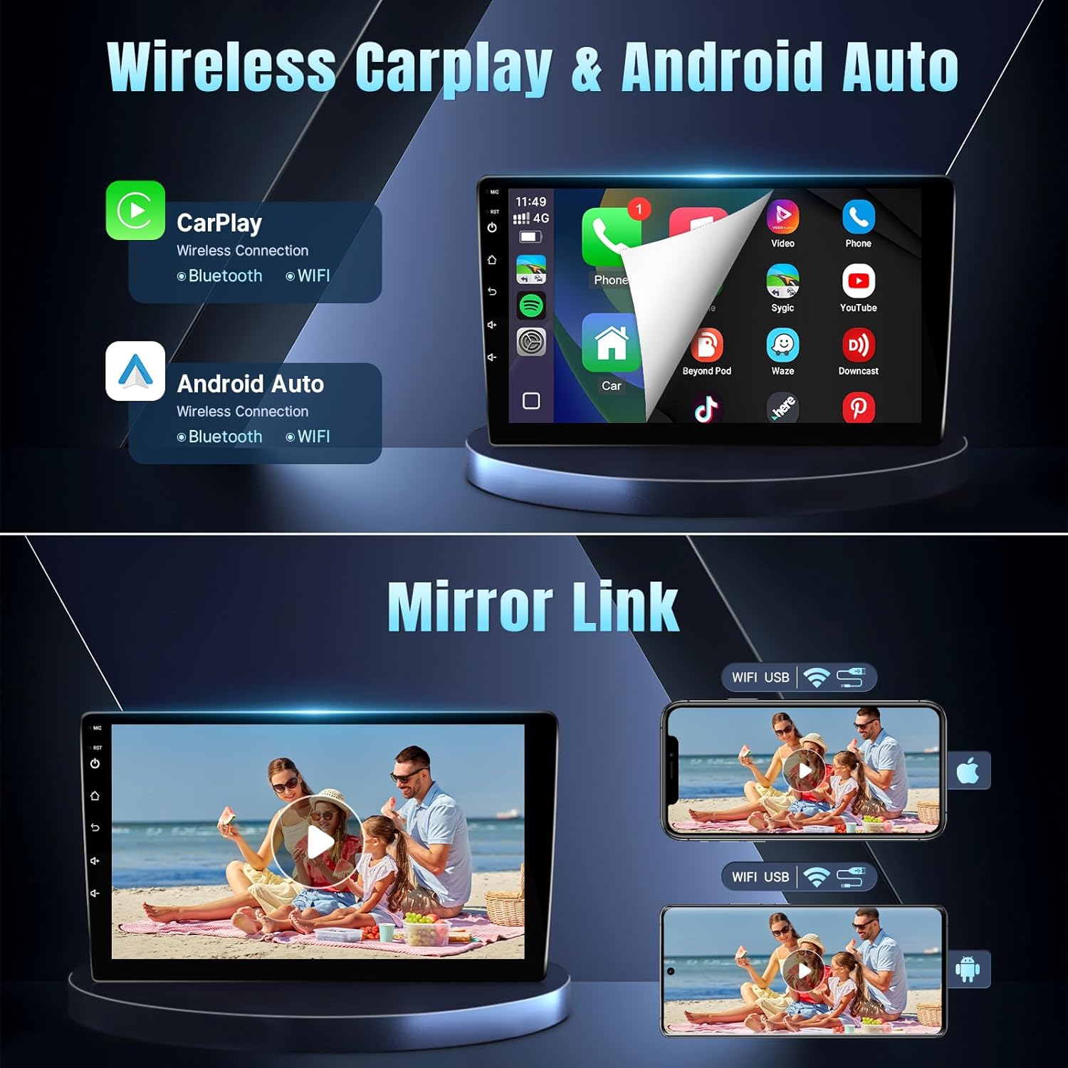 Leadfan Car Stereo Radio for (JBL Version) Toyota Prius 2010 2011 2012 2013 2014 2015 with Wireless Carplay Android Auto, 9 inch Screen with FM/GPS Navigation/SWC, 1280 * 720