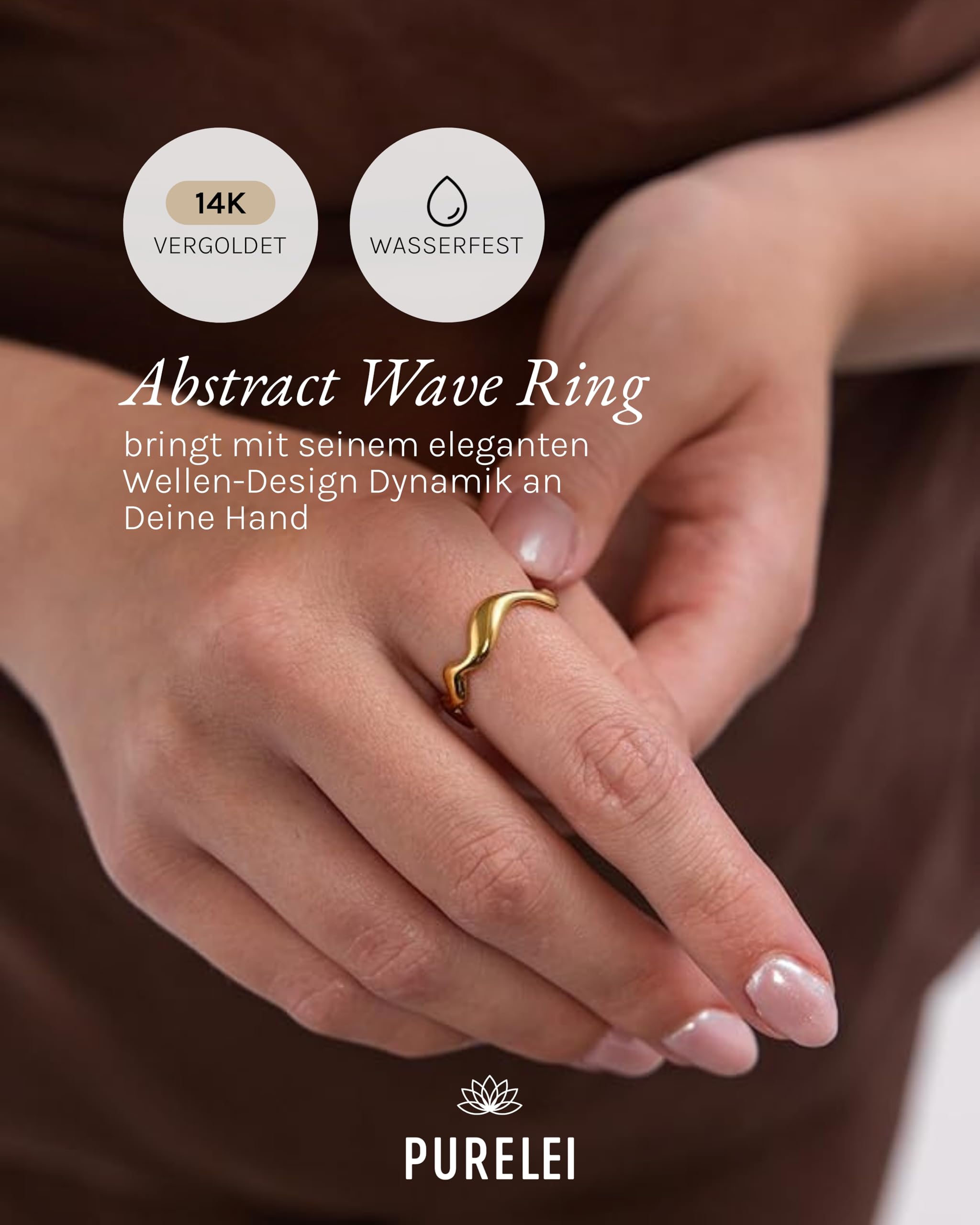 Purelei Ring Set Damen – Shade Anxiety Ring, Perlen Anti Stress Ring & Abstract Wave Ring – Gold – Verstellbare Edelstahlringe – Wasserfester Schmuck im 3er Set