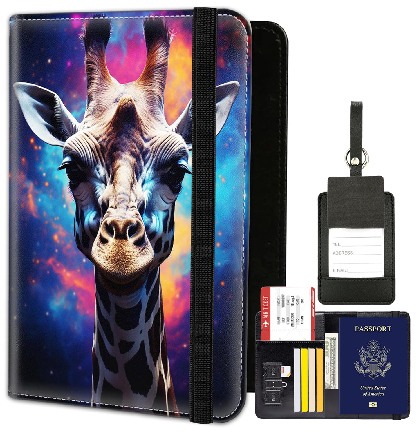 Passport Holder for Women Men, PU Leather Travel Passport Wallet and Luggage Tag Set, Waterproof Passport Case Book with Credit Card Slots, Passport
