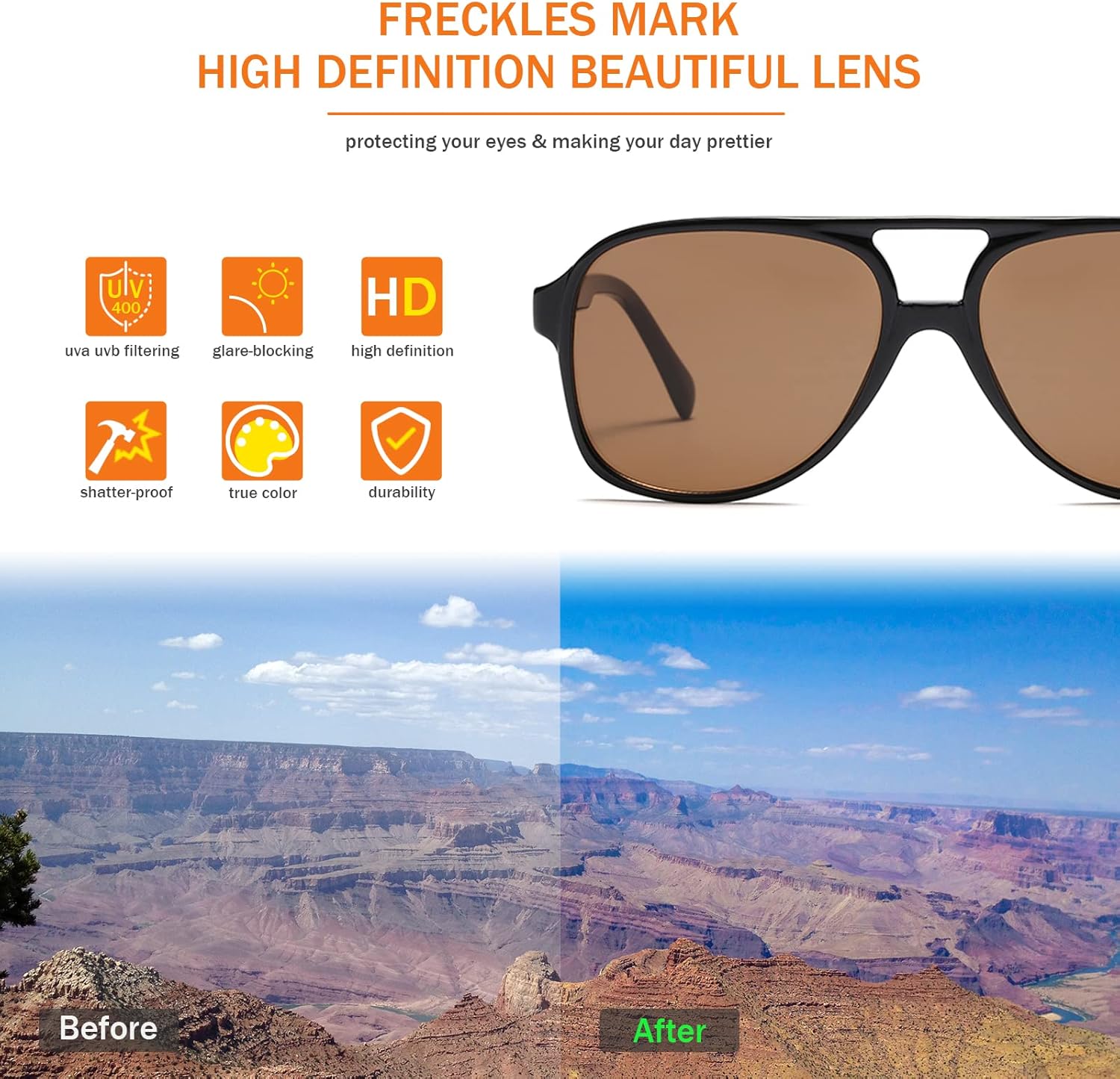 Freckles Mark Vintage Retro 70s Sunglasses for Women Men Classic Large Square Aviator Trendy Glasses - Image 4