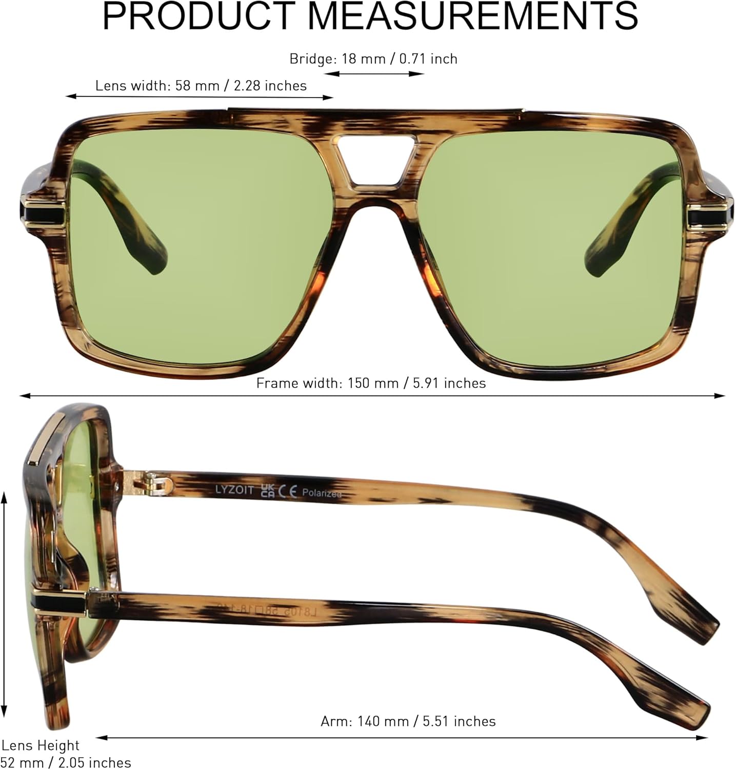 LYZOIT Retro Oversized Square Aviator Sunglasses Womens Polarized Trendy Big Large Rectangle Sun Glasses - Image 5