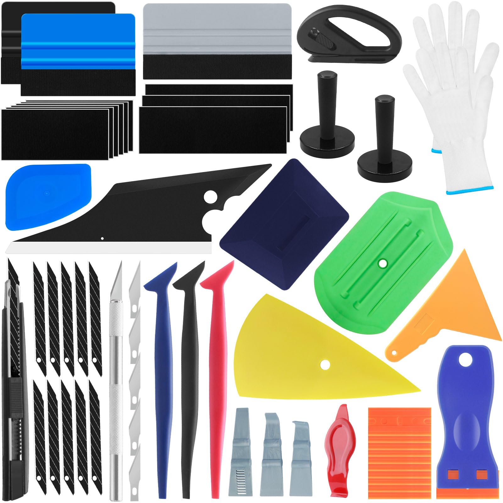 Arayker Car Wrap Tool Kit Vehicle Wrapping Tools Vinyl Wrap Applicator Tool Kit Window Tint Tools with Gloves & Vinyl Wrap Magnetic Holder for Car Wrapping, Window Tinting