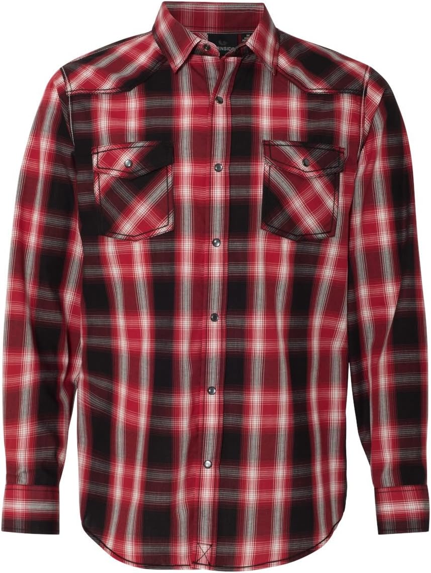 Burnside Men's Long-Sleeve Western Plaid Shirt L RED/ BLACK