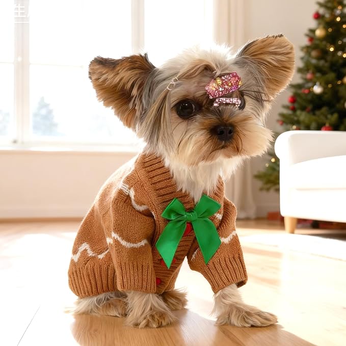 Suéter Navideño para Perro Rojo a Cuadros, Cardigán, Ropa Abrigada miniatura 2