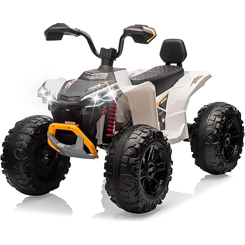 24V 2 Seater Kids Ride On ATV, 4-Wheeler Quad Car with Forward/Reverse 2 Gears, 14.4" Big Treaded Tire, Electric Vehicle ATV Car Best Gift for Boys Girls, White