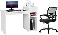Vista 1 de Yaheetech Juego de escritorio y silla para computadora de oficina en casa, escritorio para computadora de 44 pulgadas con cajón y malla, silla