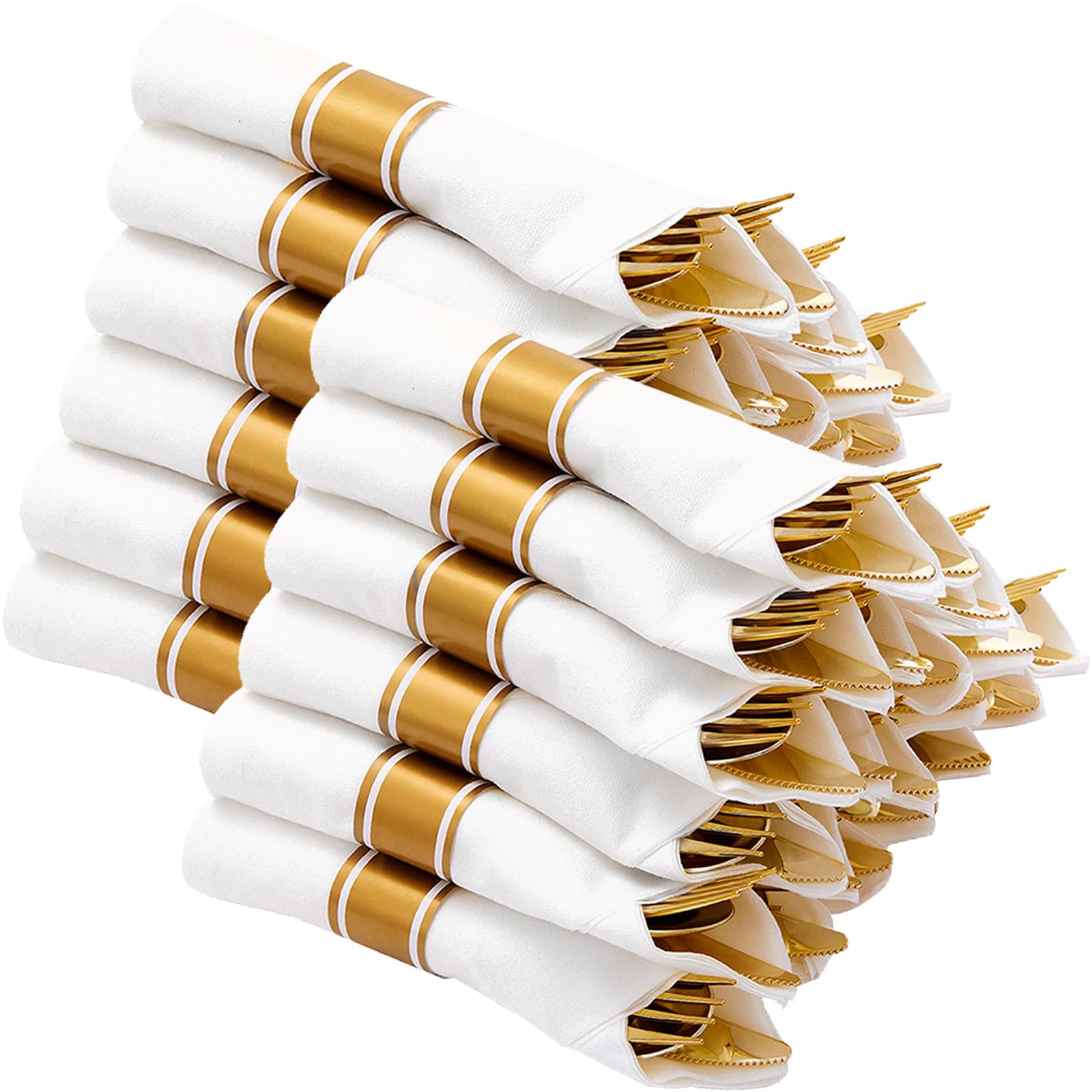 Nervure 400Pcs Pre Rolled Gold Plastic Silverware Sets